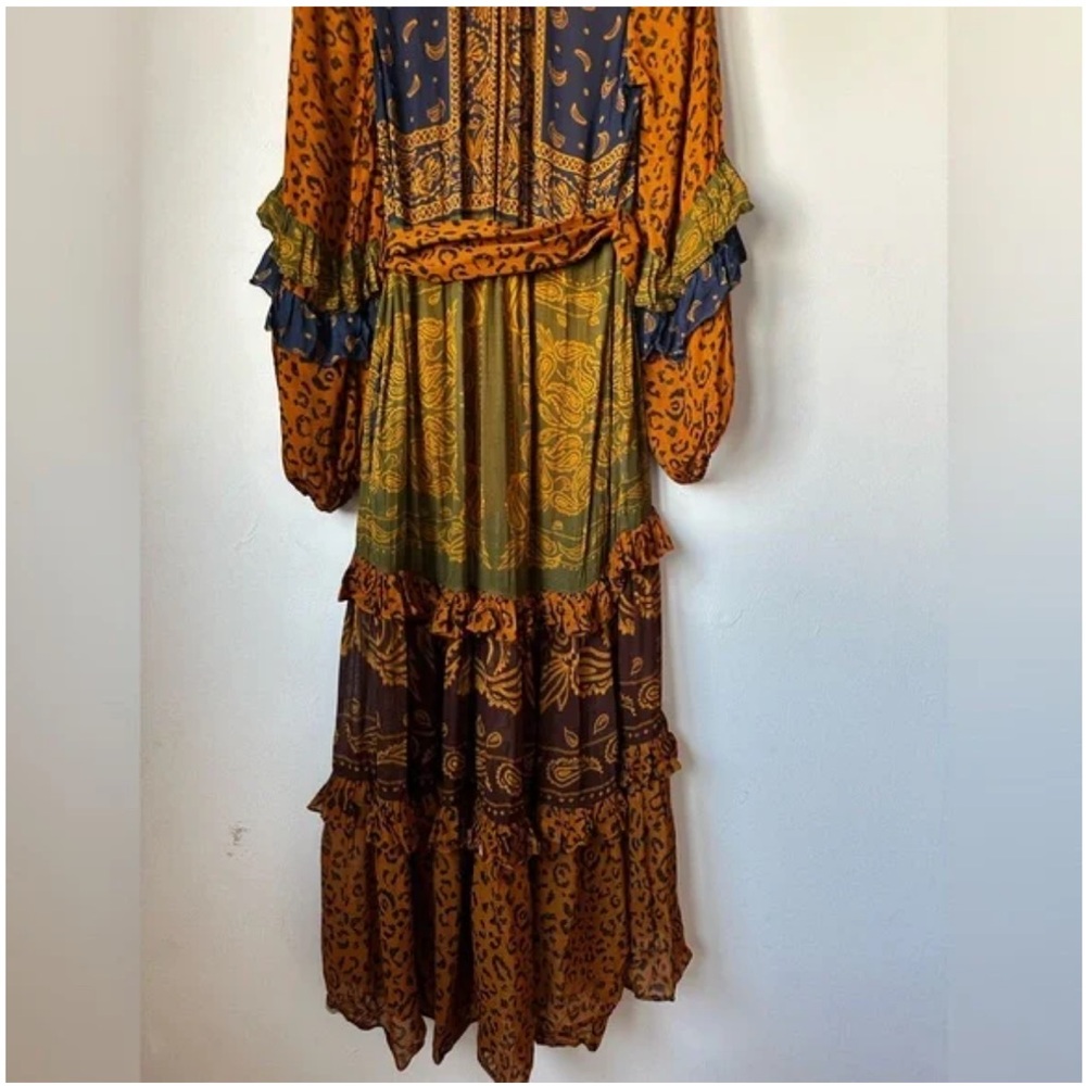 FARM Rio Multicolor Patchwork Maxi Dress - Mustard, Navy, Olive - Picture 5 of 13